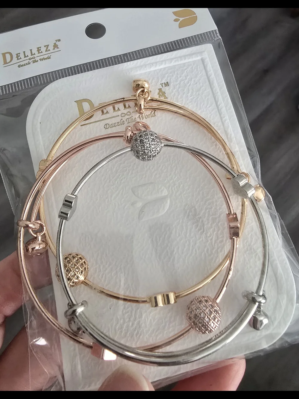 Bracelet Bangle Set Of 3 Silver Gold & Rose Gold Fashion Jewelry Runway Stainles